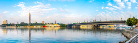 Panorama of the Nile River, view of the Cairo cityの写真素材