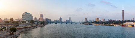 Panorama of the Nile River, view of the Cairo cityの写真素材