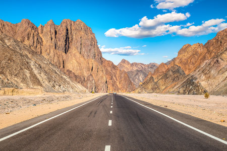 Road in the desert of Egypt at dayの写真素材
