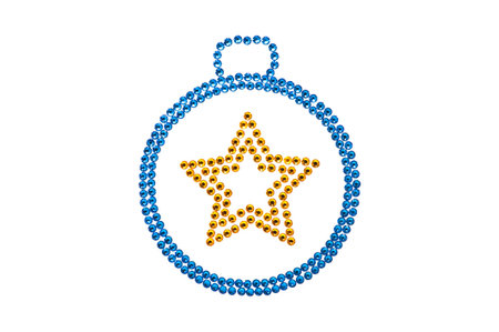 Bauble made of rhinestones blue yellow over whiteの写真素材