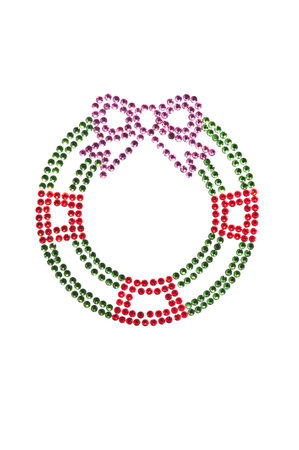 Red green wreath made of rhinestones over whiteの写真素材