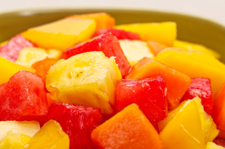 One bowl of Mixed tropical fruit salad close upの写真素材