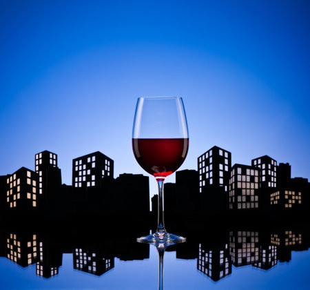 Metropolis Red Wine in city skyline settingの写真素材