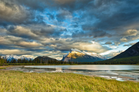 Sunset above Vermilion Lakes, Banff National Park, Canadaの写真素材