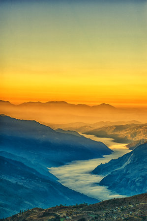 View from kalinchok Photeng towards the Kathmandu valley, Nepalの写真素材