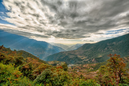 View from kalinchok Photeng towards the Kathmandu valley, Nepalの写真素材