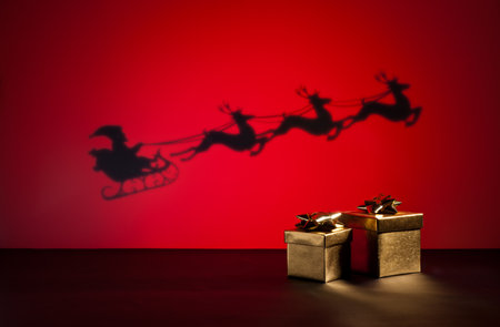 Santas sledge on his way to deliver presentsの写真素材