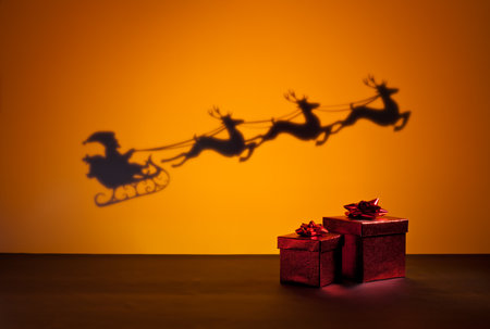 Santas sledge on his way to deliver presentsの写真素材