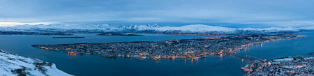 Panoramic view of Tromso in Norway during arctic winterの写真素材