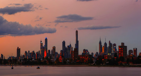 melbourne city skyline australia at duskの写真素材