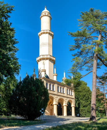 Minaret in Valtice Lednice area, In lednice castle park, Czech Republicの写真素材