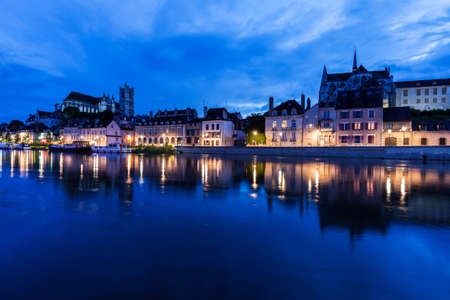 Auxerre panorama along Yonne River. Auxerre, Burgundy, Franceの写真素材