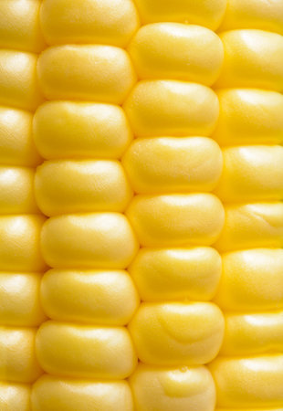 Closeup of Fresh Sweet Ripe Corn Seeds. Harvesting Background