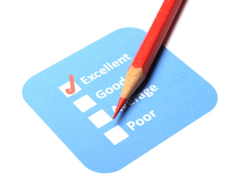 excellent or good marketing customer service survey with red pencil and checkboxの写真素材