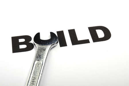 build and tools showing construction concept with wordの写真素材