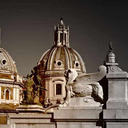 Domes of Catholic Cathedrals in Rome, Vintage Style Toned Pictureの写真素材