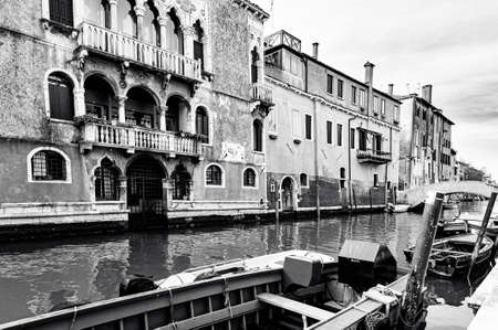 Deserted Venice in black and white. Museum City is situated across a group of islands that are separated by canals and linked by empty bridges.の写真素材