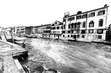Deserted Venice in black and white. Museum City is situated across a group of islands that are separated by canals and linked by empty bridges.の写真素材