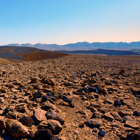 Rocky Hills of the Negev Desert in Israel, Vintage Style Toned Pictureの写真素材