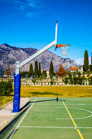 Deserted sports field on the shores of Lake Garda in Italy.