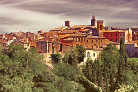 View of the Medieval City in Tuscany, Italy, Vintage Style Toned Pictureの写真素材
