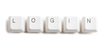 Login word written with computer buttons over white background