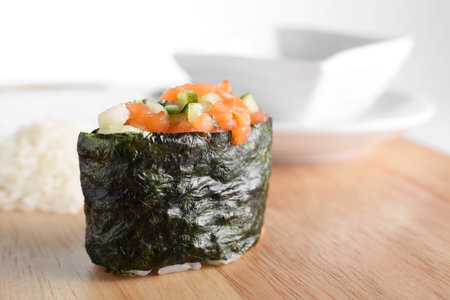 fresh and tasty sushi on bright backgroundの写真素材