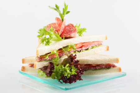 fresh and tasty sandwich on white backgroundの写真素材