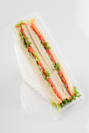 fresh and tasty sandwich on white backgroundの写真素材