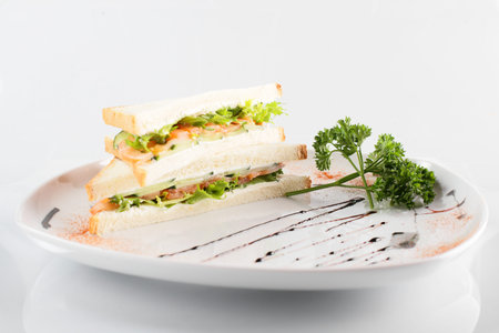 fresh and tasty sandwich on white backgroundの写真素材