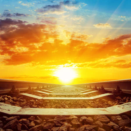 fantastic sunset over railroadの写真素材