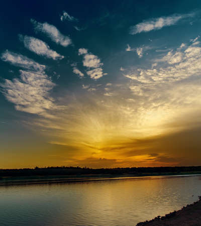 good dramatic sunset over riverの写真素材