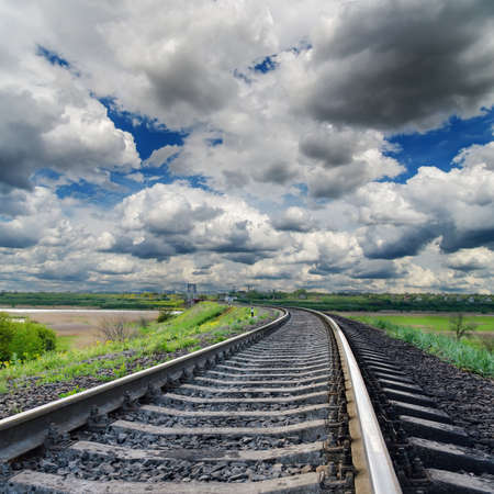 dramatic sky and railroad to horizonの写真素材