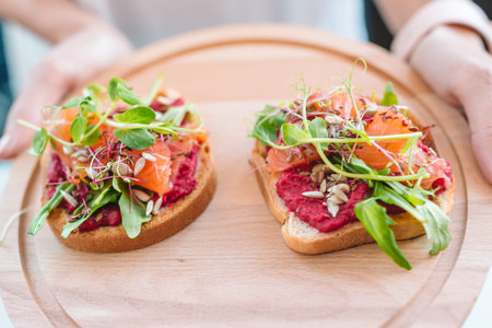 Italian bruschetta: Crispy baked Italian ciabatta bread with cherry tomatoes, basil and parmesan...