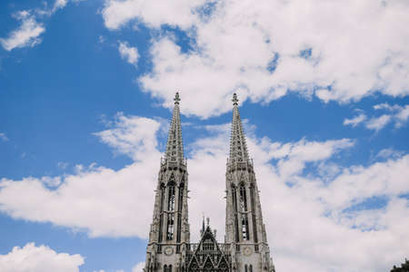 Towers of Votivkirche church in Vienna Austria at sunny day Europe travel destinationsの写真素材