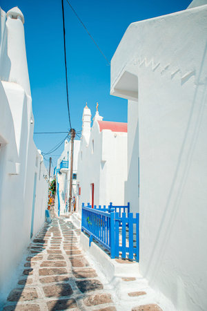 Typical blue door with blue door. Greece, Mykonosの写真素材