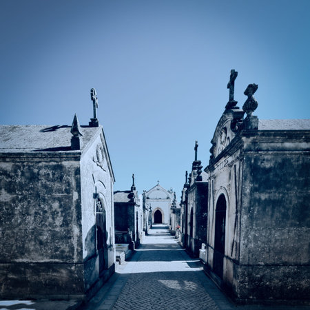 Small Catholic Cemetery in the Portugal Village, Vintage Style Toned Picture
