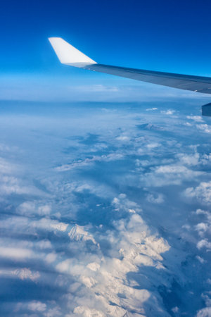Top view of clouds from airplaneの写真素材