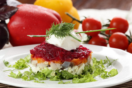 cold and fresh salad on white dish