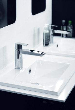 Modern bathroom detail in black and whiteの写真素材