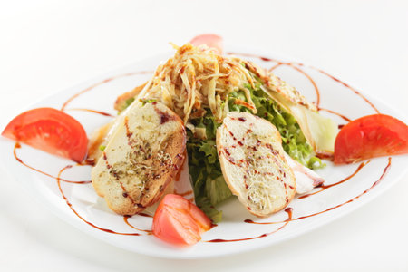 fresh and tasty salad on white backgroundの写真素材