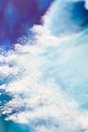 Original oil painting showing waves in ocean or sea on canvas details. Modern impressionism,...