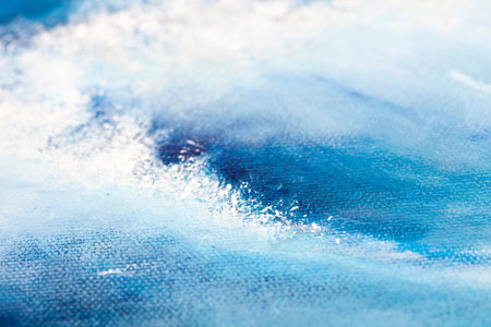 Original oil painting showing waves in ocean or sea on canvas details. Modern impressionism, modernism, marinism.の写真素材