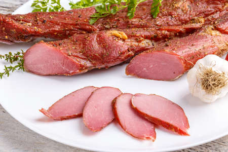 Smoked and spicy pork tenderloin, air driedの写真素材