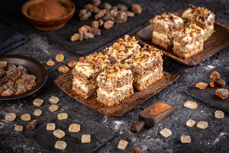 Mini layered walnut cake dessert, still life