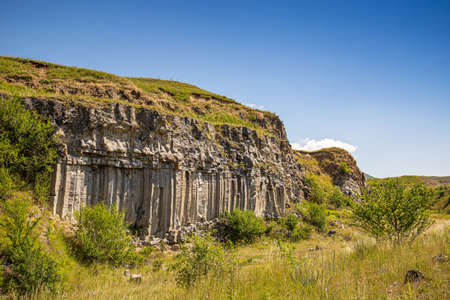 Grey columnar basalt, vertical basalt wallの写真素材