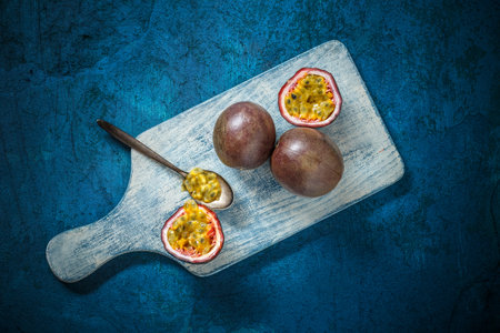 Top view of fresh juicy passion fruit