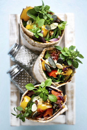 Tortilla wraps with roasted vegetables and mozzarella cheeseの素材