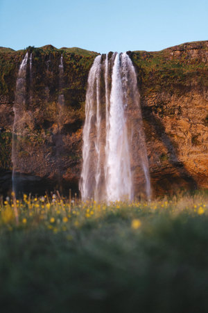 View of Seljalandsfoss waterfall in Icelandの素材