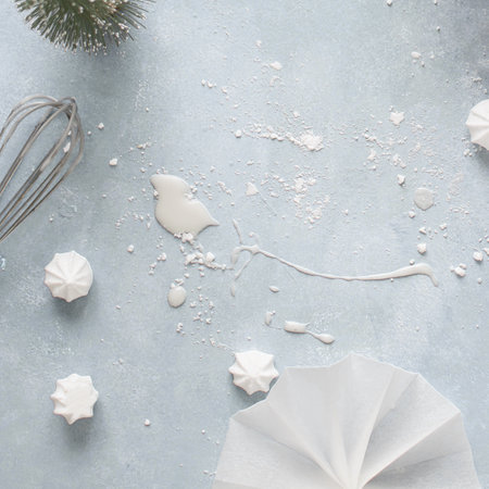Bakery equipment with flour scattered on the tableの素材